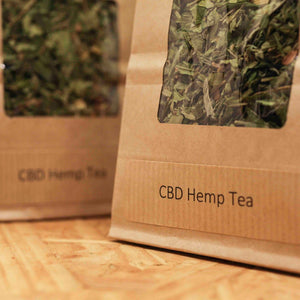 Front of Hemp CBD Tea packaging – Little Collins own-brand full spectrum CBD tea bag.