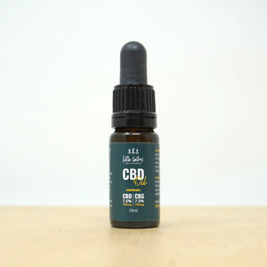 Full Spectrum CBG CBD Oil bottle from Little Collins with hemp leaves