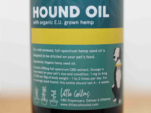 CBD for pets Hound Oil bottle with label on a light background