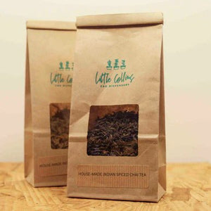 Indian Spiced Chai Tea 100g bag by Little Collins CBD Dispensary – house-made loose-leaf blend with black tea and aromatic spices.